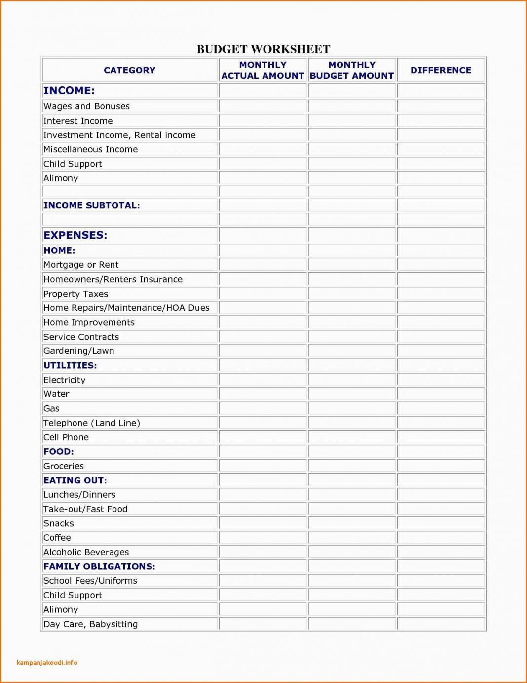 Home Daycare Tax Worksheet Family Child Care Bud Worksheet Free Templates In Excel