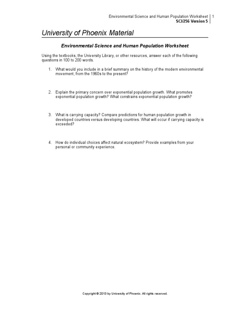 Human Population Growth Worksheet Sci256 R5 Environmental Science and Human Populations