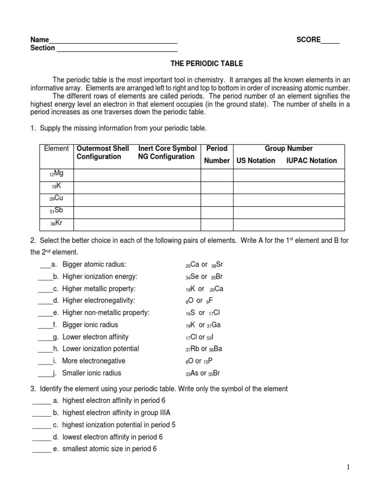Hunting the Elements Video Worksheet Periodic Table Periodic Table