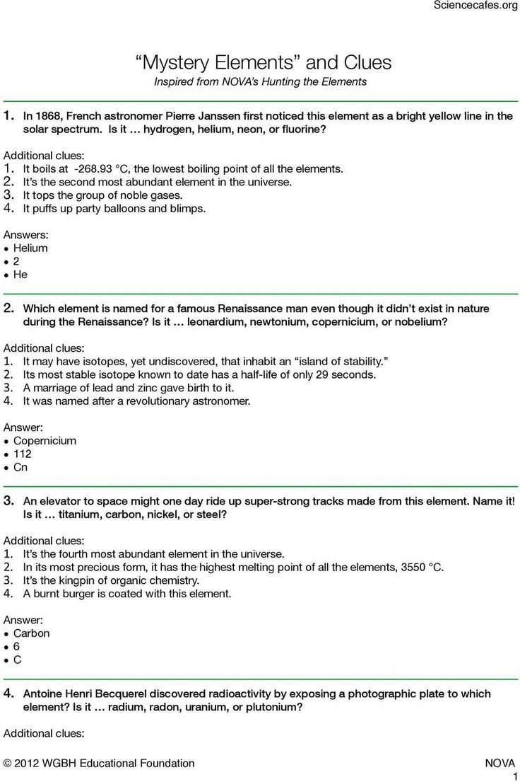 Hunting the Elements Worksheet Answers Hunting the Elements Worksheet Answers Mystery Elements and