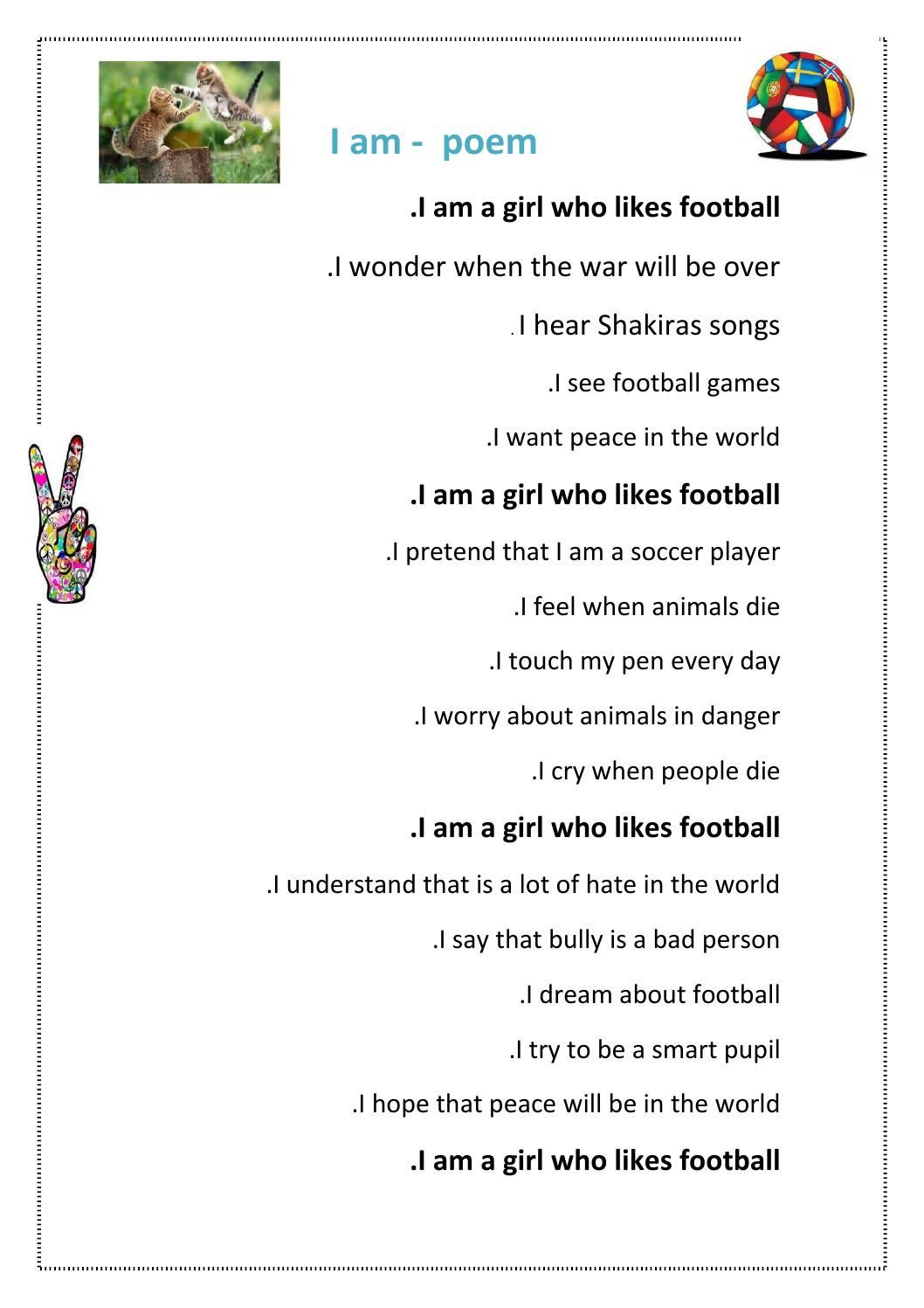 I Am Poem Worksheet I Am Poem by Esther Grade 6