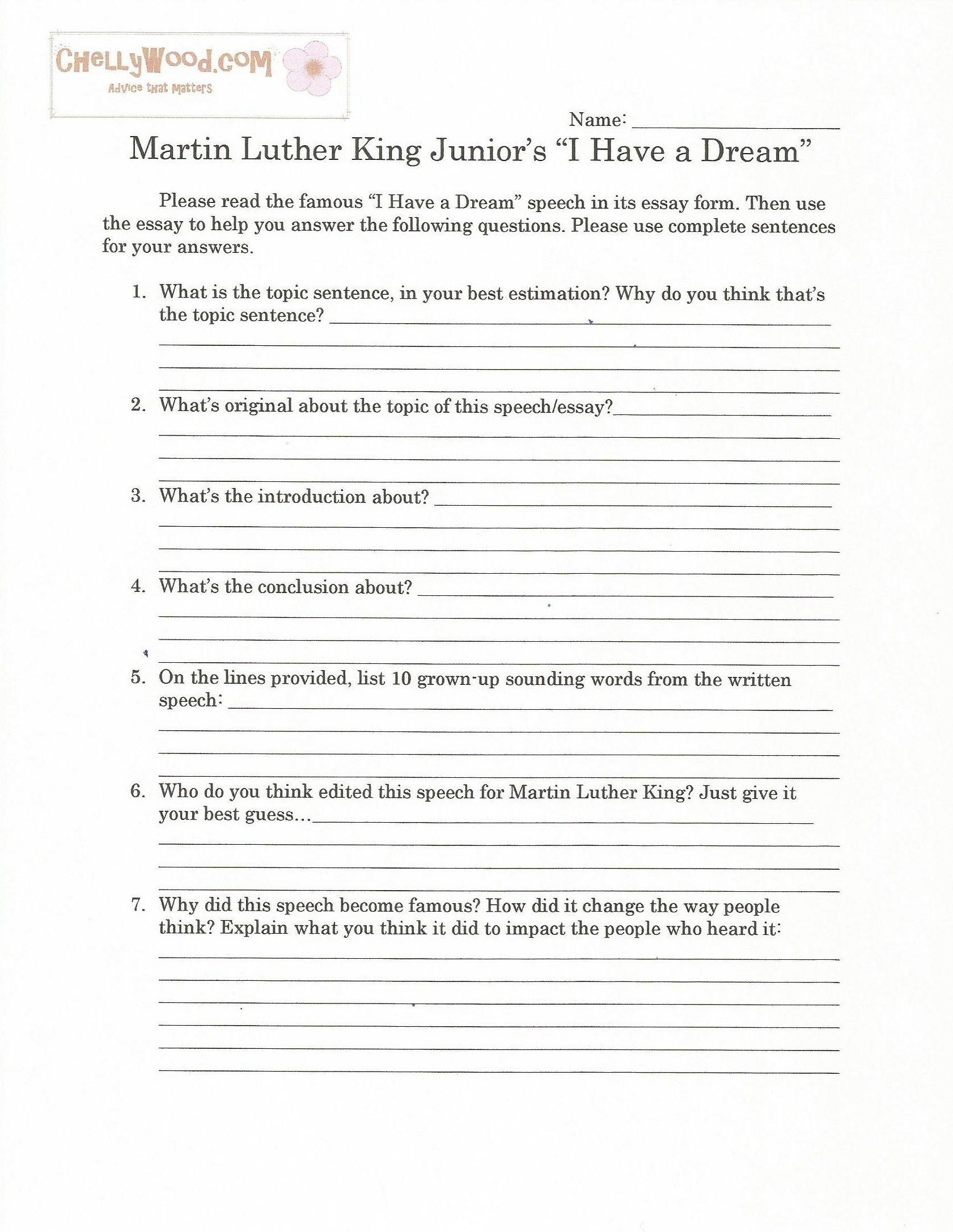 I Have A Dream Worksheet I Have A Dream Speech Worksheet Google Search