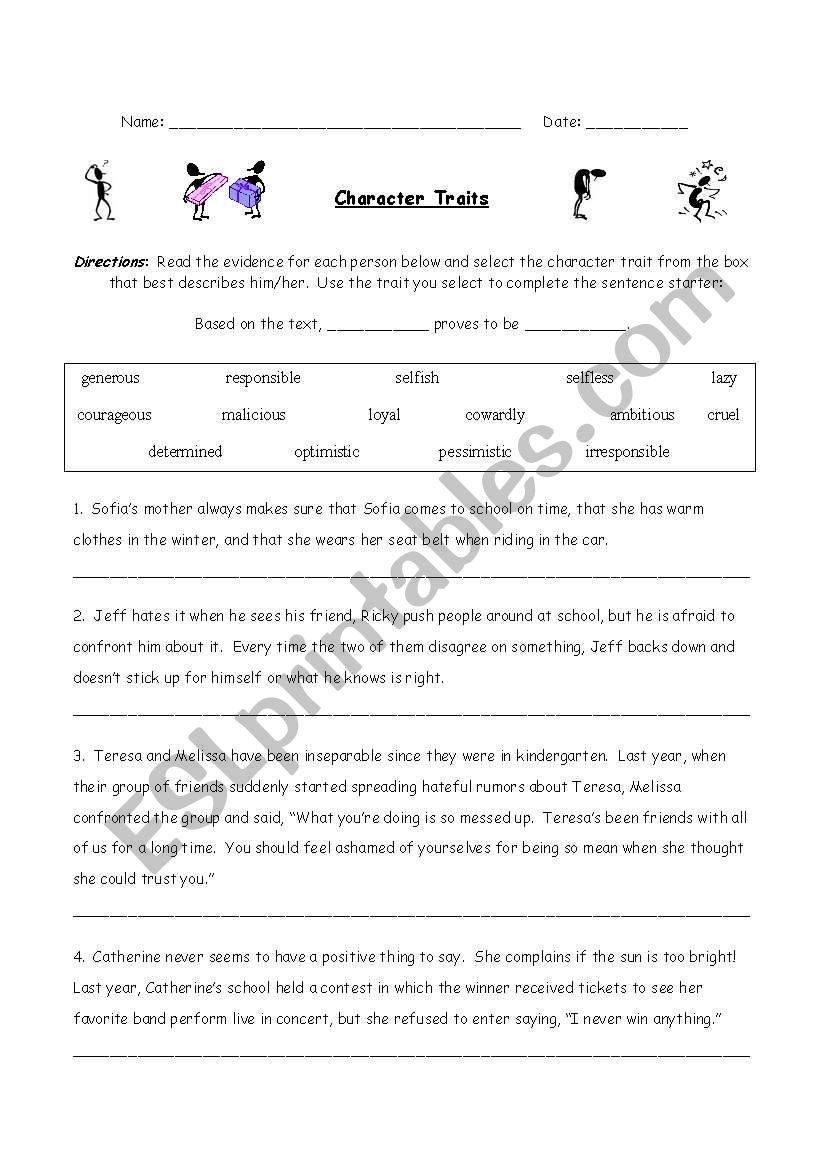 Identifying Character Traits Worksheet Character Traits Practice Esl Worksheet by Srodrigues