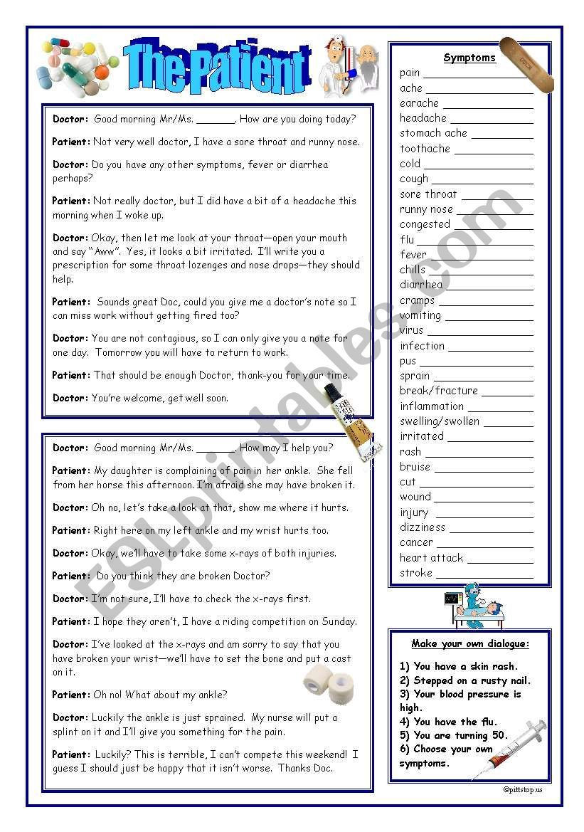 Incredible Human Machine Worksheet Visiting the Doctor Health Vocabulary and Dialogues