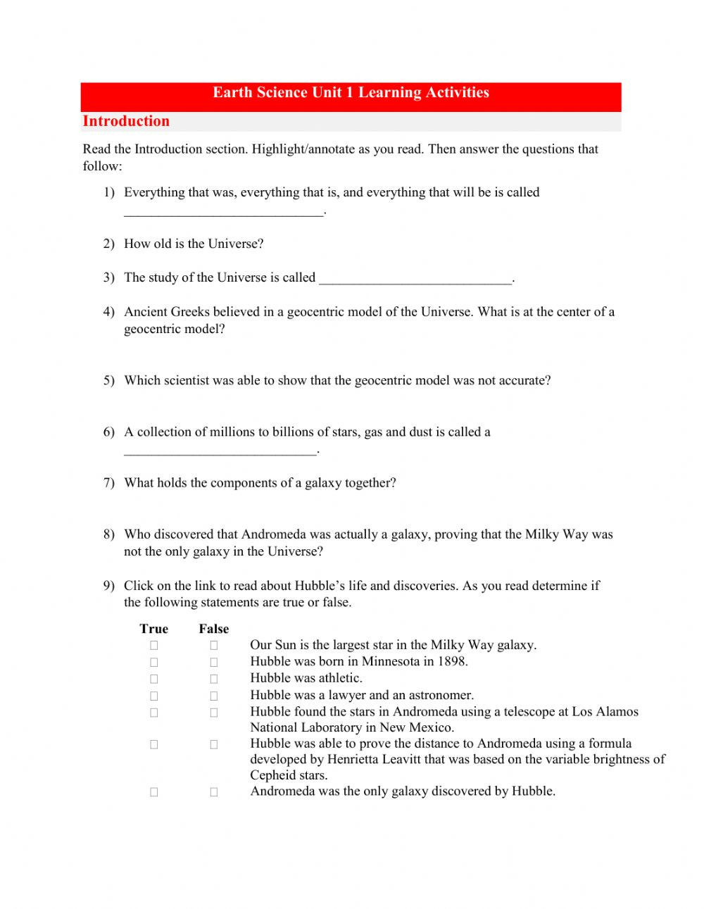 Introduction to Energy Worksheet Earth Science Unit 1 Introduction Interactive Worksheet
