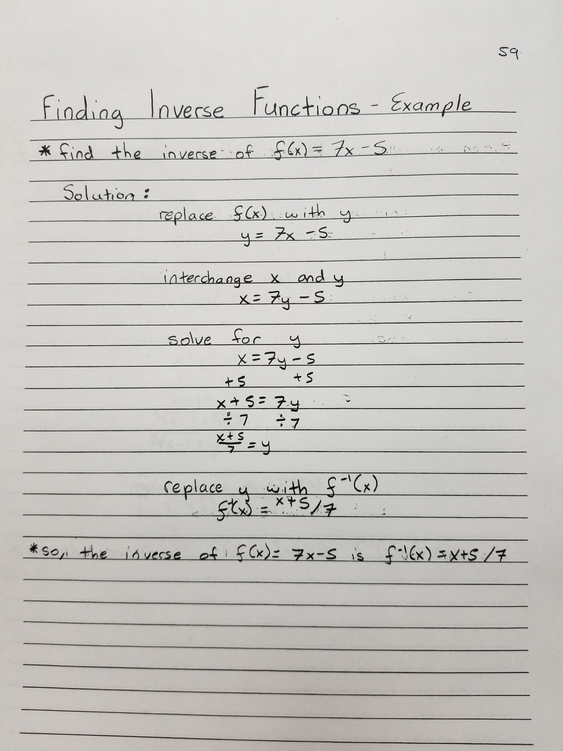 Inverse Functions Worksheet with Answers Finding Inverse Functions Example 1