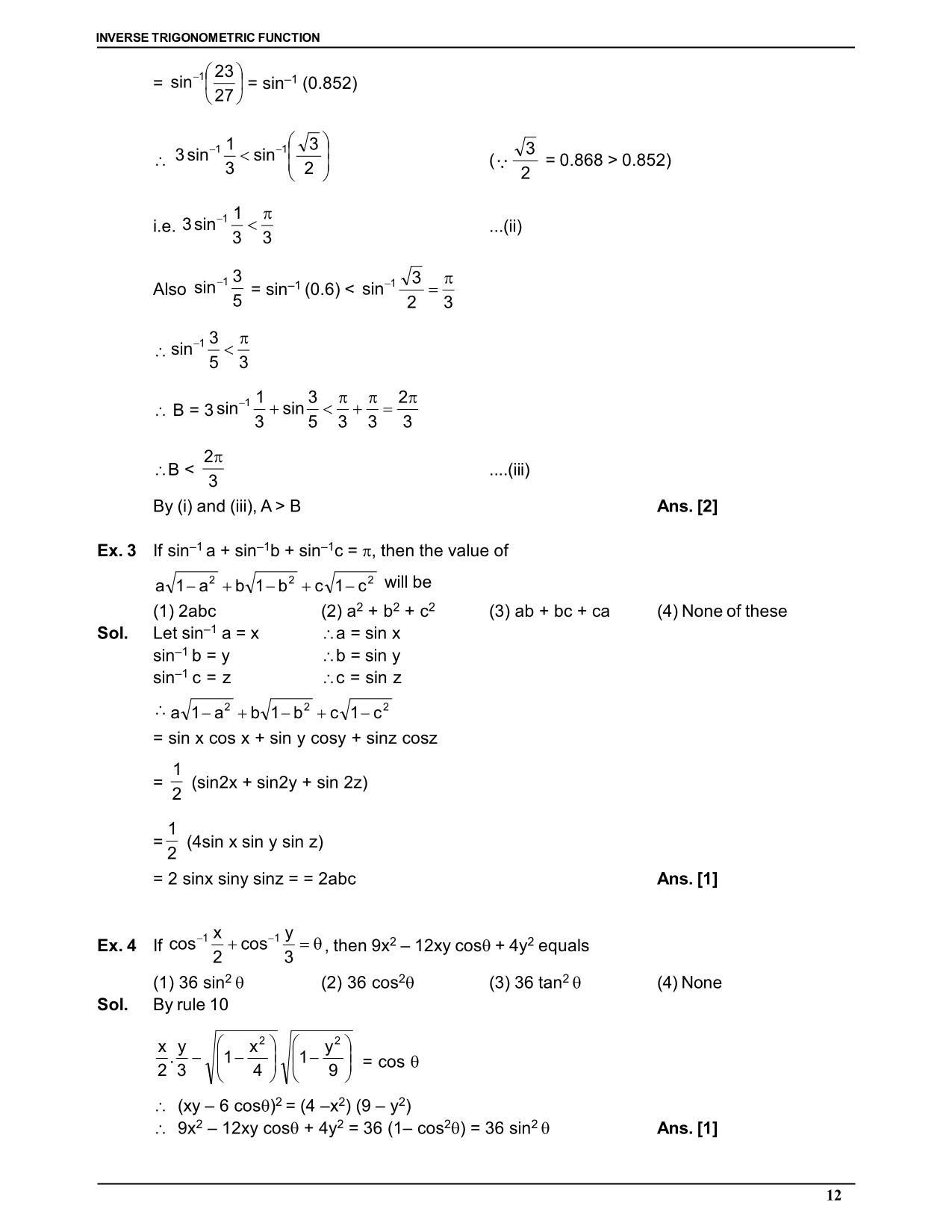 Inverse Trigonometric Functions Worksheet Inverse Trigonometric Function Notes for Class 12 and Iit