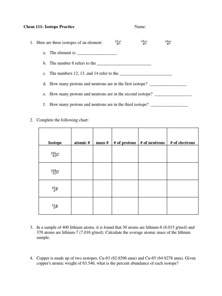 Isotope Practice Worksheet Answers 5 isotope Practice Worksheet