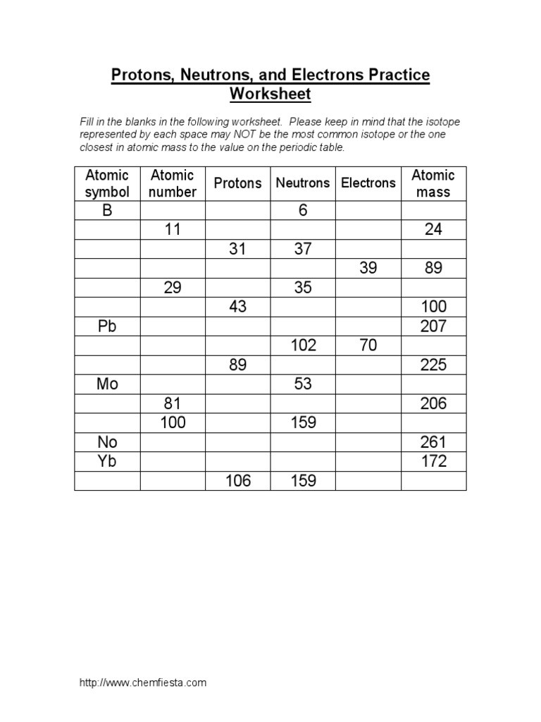 Isotope Practice Worksheet Answers Protons Neutrons and Electrons Practice Worksheet
