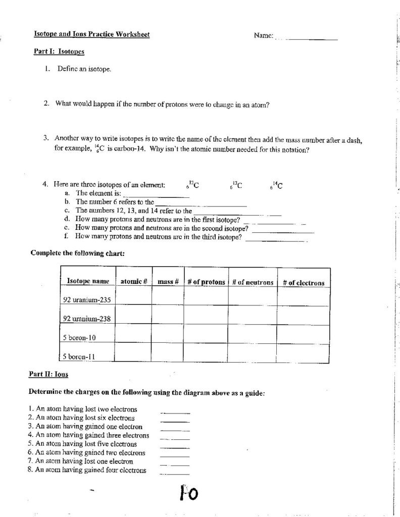Isotopes Ions and atoms Worksheet Unit 6 isotope and Ions Practice Worksheet Cglass