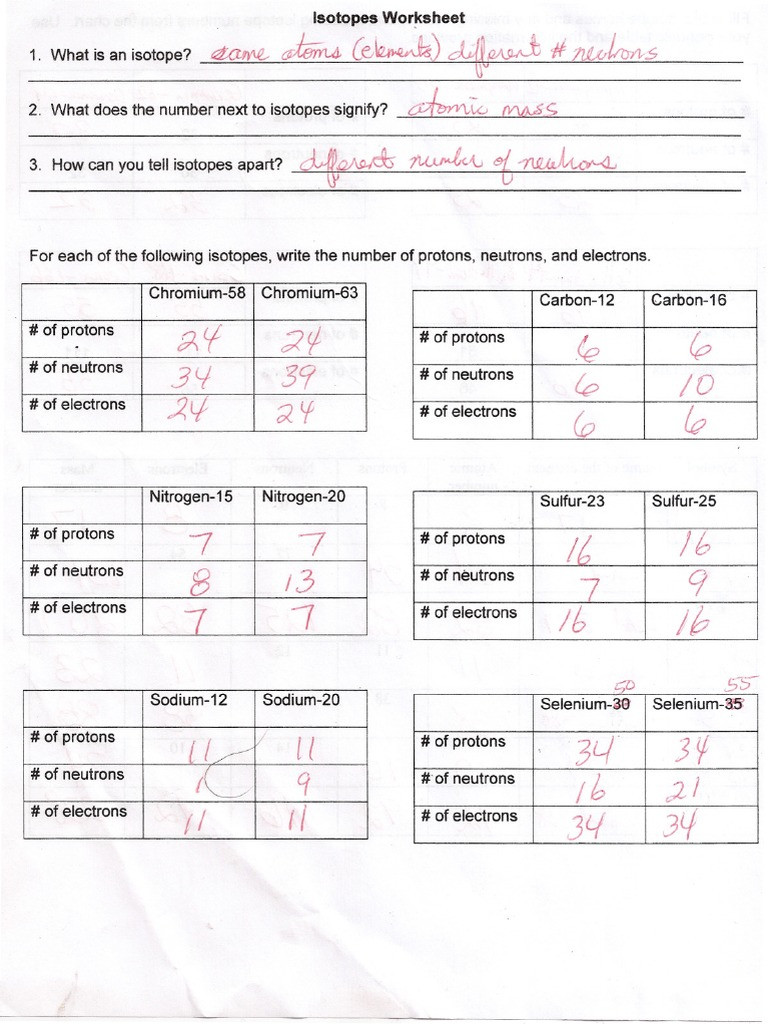Isotopes Worksheet Answer Key isotopes Worksheet Answers