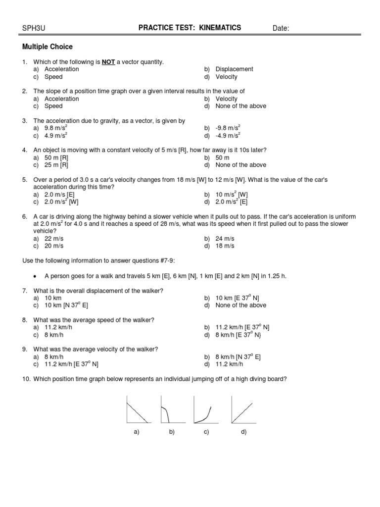 Kinematics Practice Problems Worksheet 11 Kinematics Practice Test Pdf Velocity