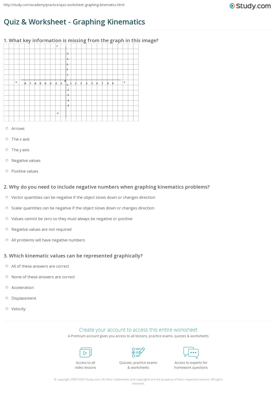 Kinematics Practice Problems Worksheet Quiz &amp; Worksheet Graphing Kinematics