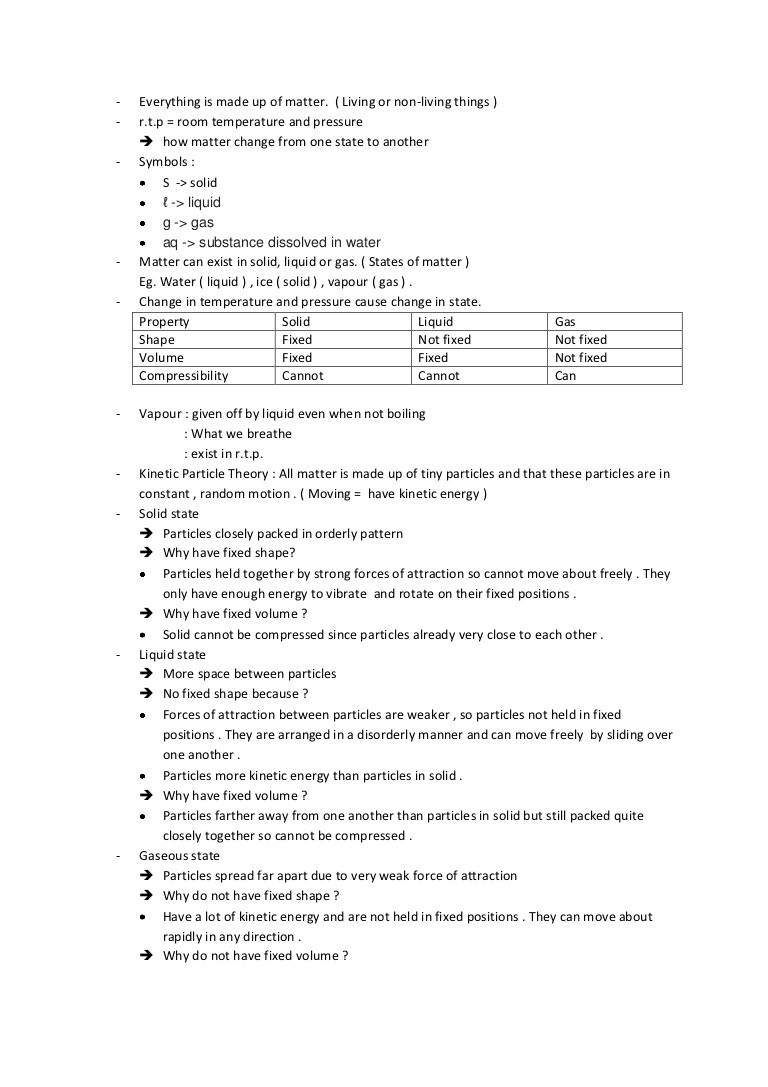 Kinetic Molecular theory Worksheet Chapter 1 Kinetic Particle theory Notes Class Test