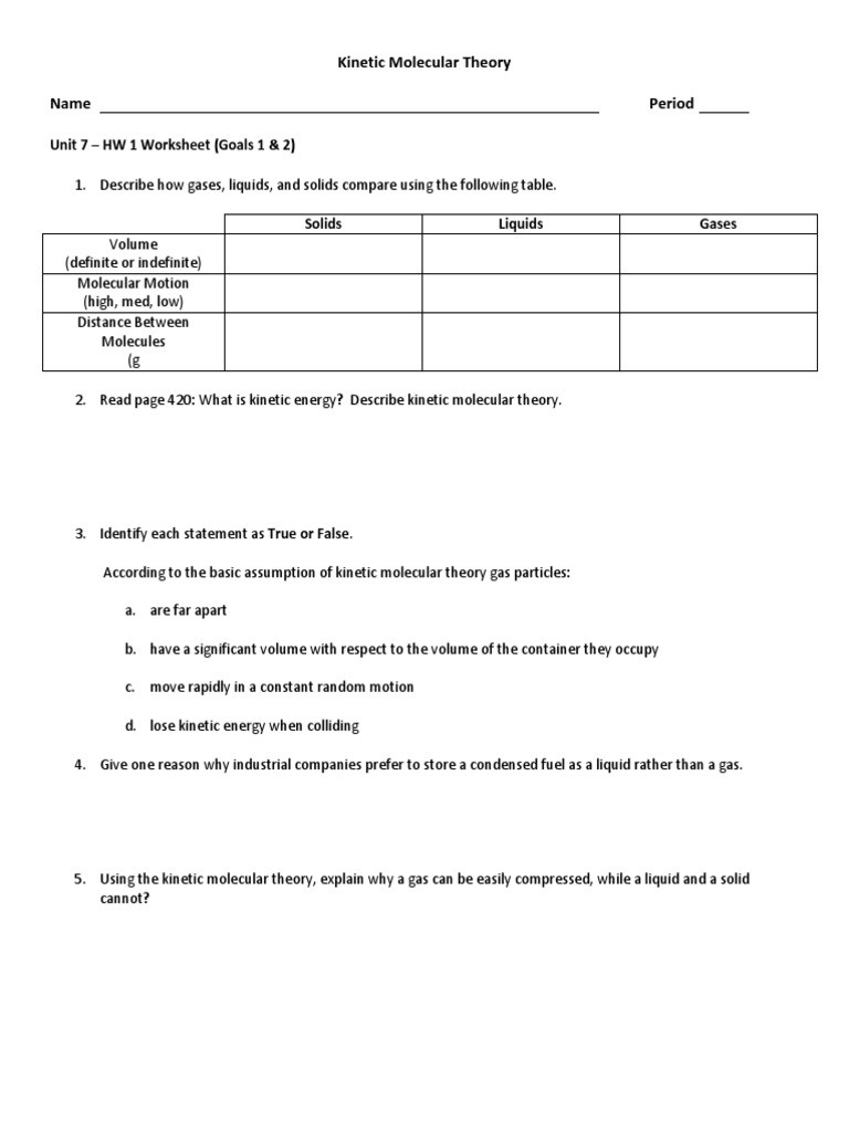 Kinetic Molecular theory Worksheet Kmt Ws2 Gases
