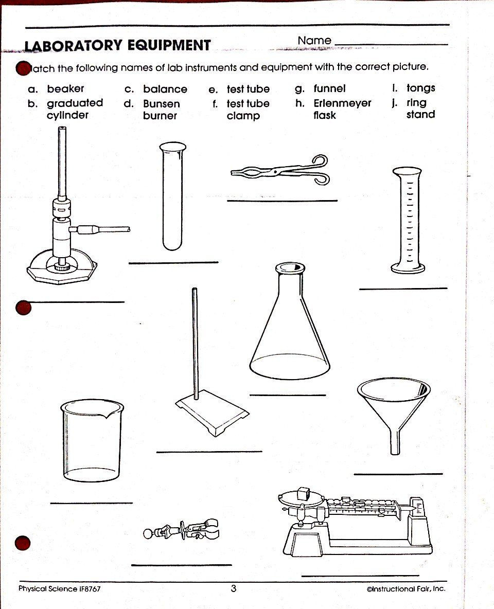 Lab Equipment Worksheet Answer Key Chemistry Lab Equipment Worksheet