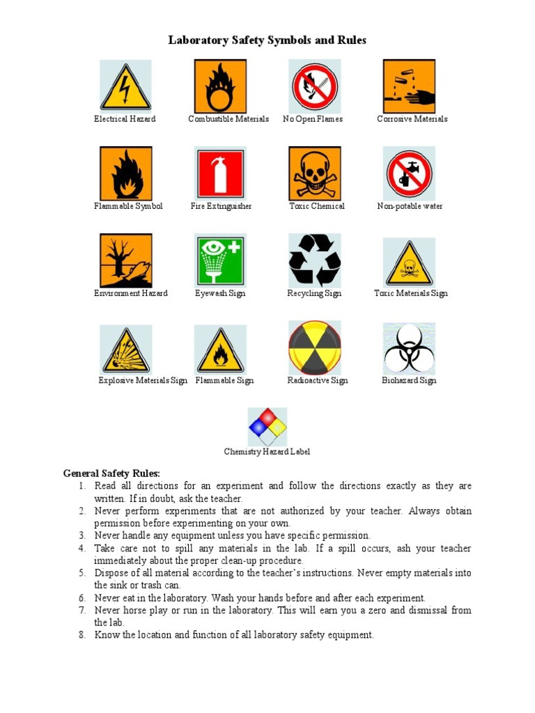 Lab Safety Symbols Worksheet Laboratory Safety Symbols and Rules Laboratories