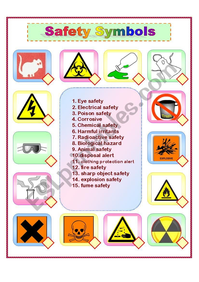 Lab Safety Symbols Worksheet Safety Symbols Esl Worksheet by Leien29