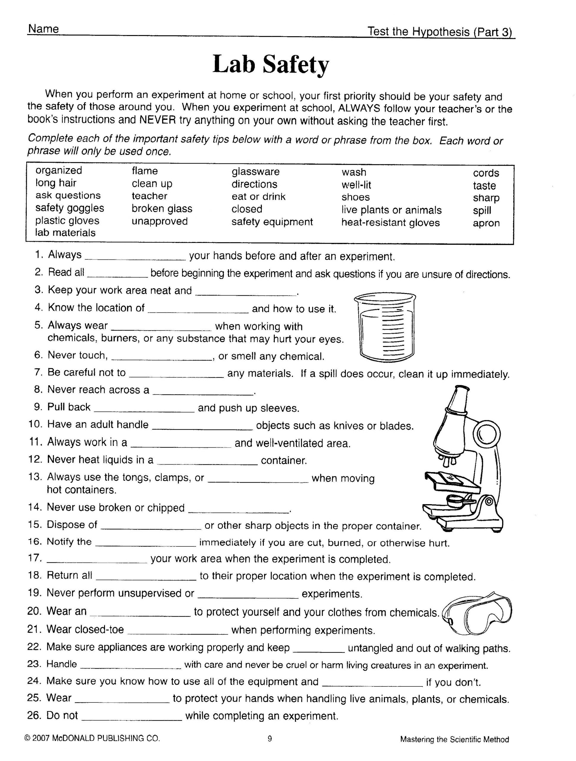 Lab Safety Worksheet Pdf 7th Grade Science Worksheets Lab Safety 7th Grade