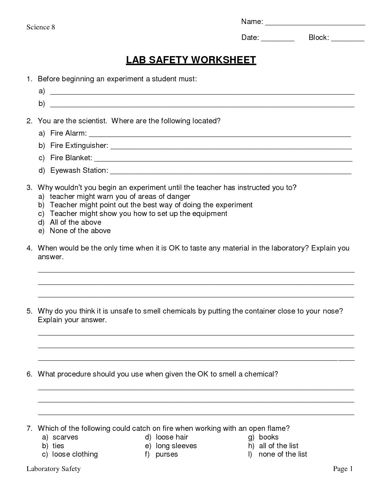 Lab Safety Worksheet Pdf Image Result for Lab Safety Worksheet