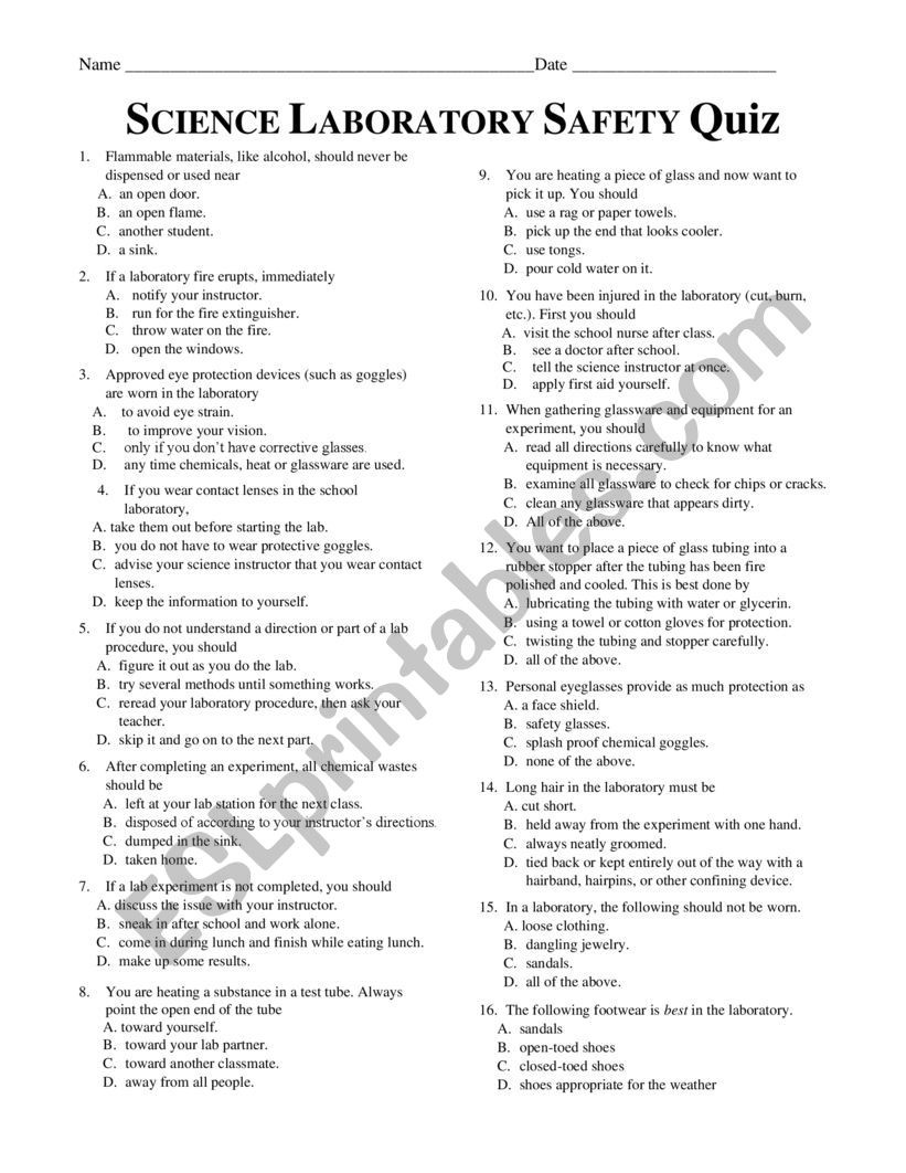 Lab Safety Worksheet Pdf Lab Safety Exam Esl Worksheet by Rekd509