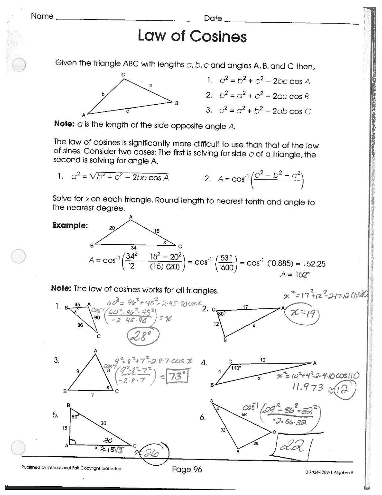 Law Of Sines Worksheet Answers Math Classes Spring 2012 2012
