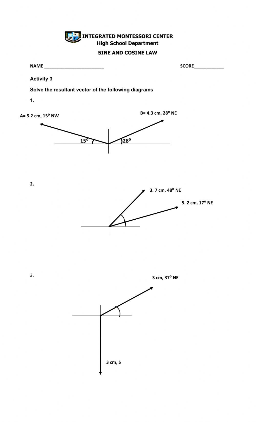 Law Of Sines Worksheet Answers Sine and Cosine Law Interactive Worksheet