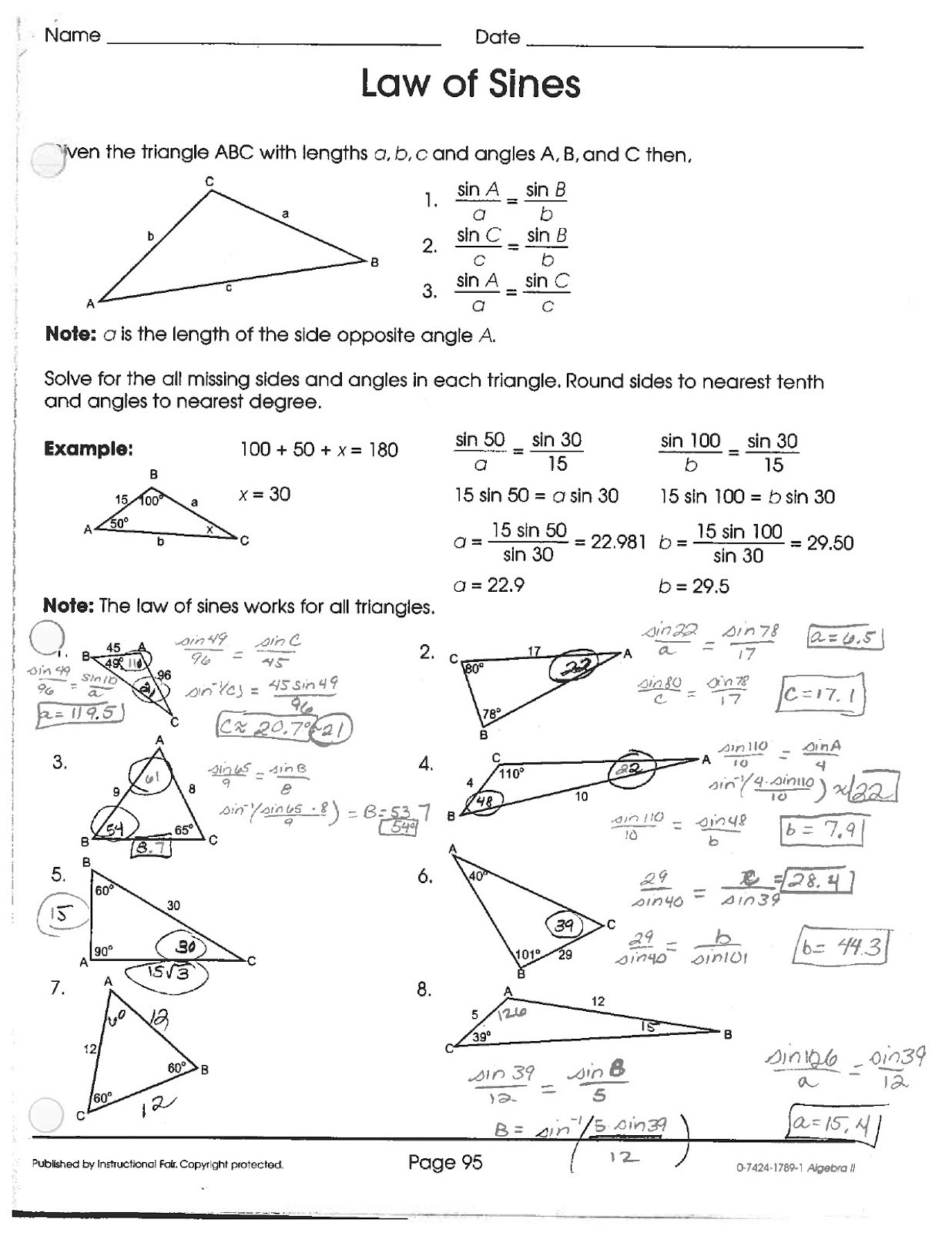 Law Of Sines Worksheet Answers Worksheet Works Answers Coordinate Picture