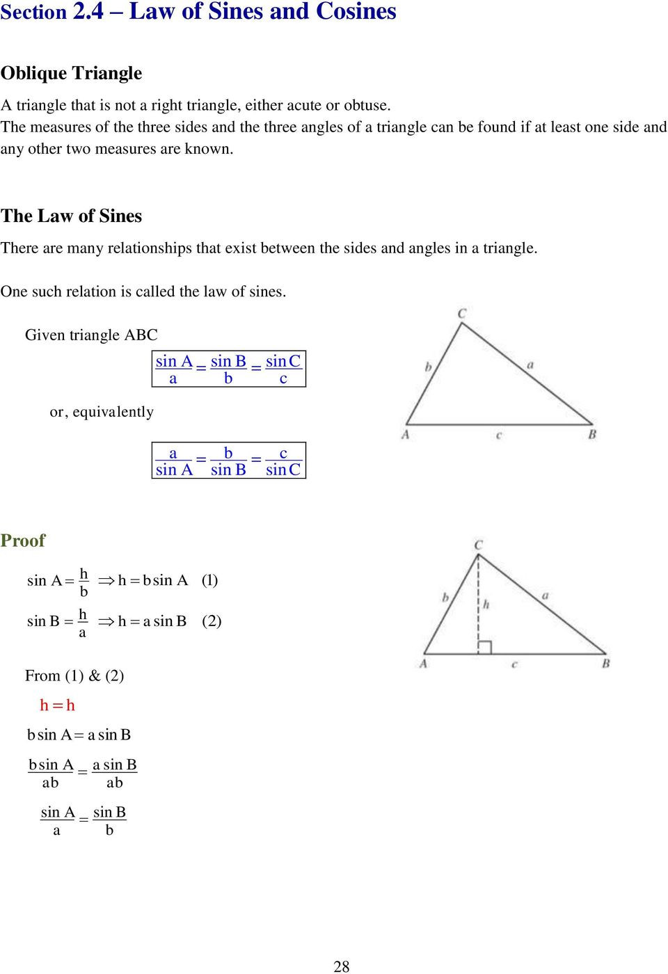 Law Of Sines Worksheet Section 2 4 Law Of Sines and Cosines Pdf Free Download