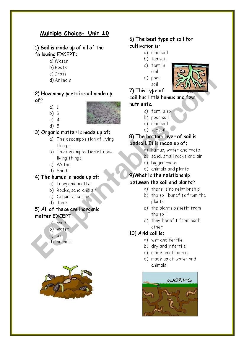Layers Of soil Worksheet soil Multiple Choice Worksheet Esl Worksheet by Rosadonuria