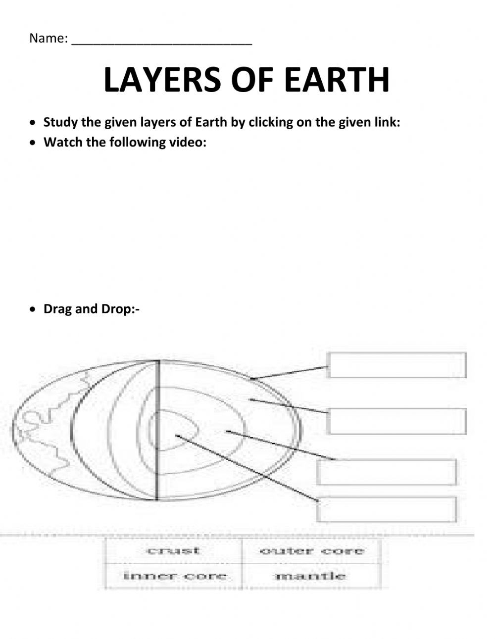 Layers Of the Earth Worksheet Layers Earth Interactive Worksheet