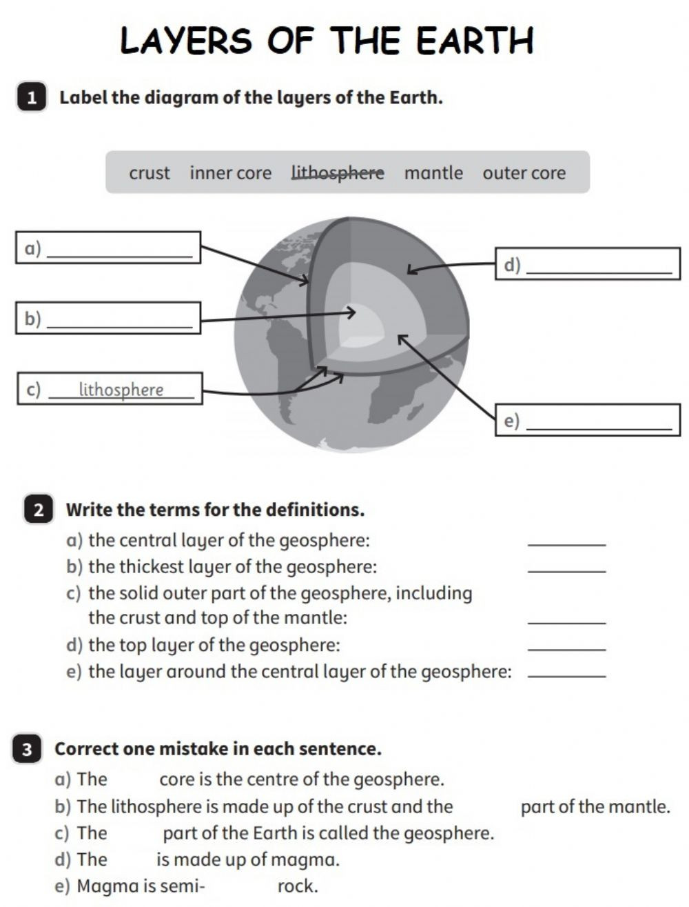 Layers Of the Earth Worksheet Layers Of Earth Interactive Worksheet