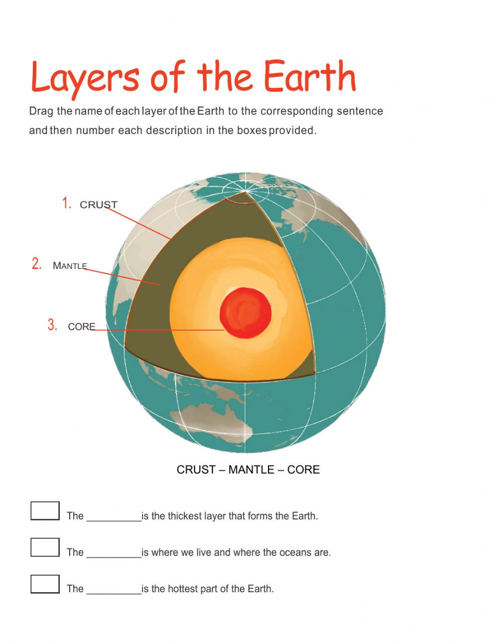Layers Of the Earth Worksheet Layers Of the Earth Interactive Worksheet