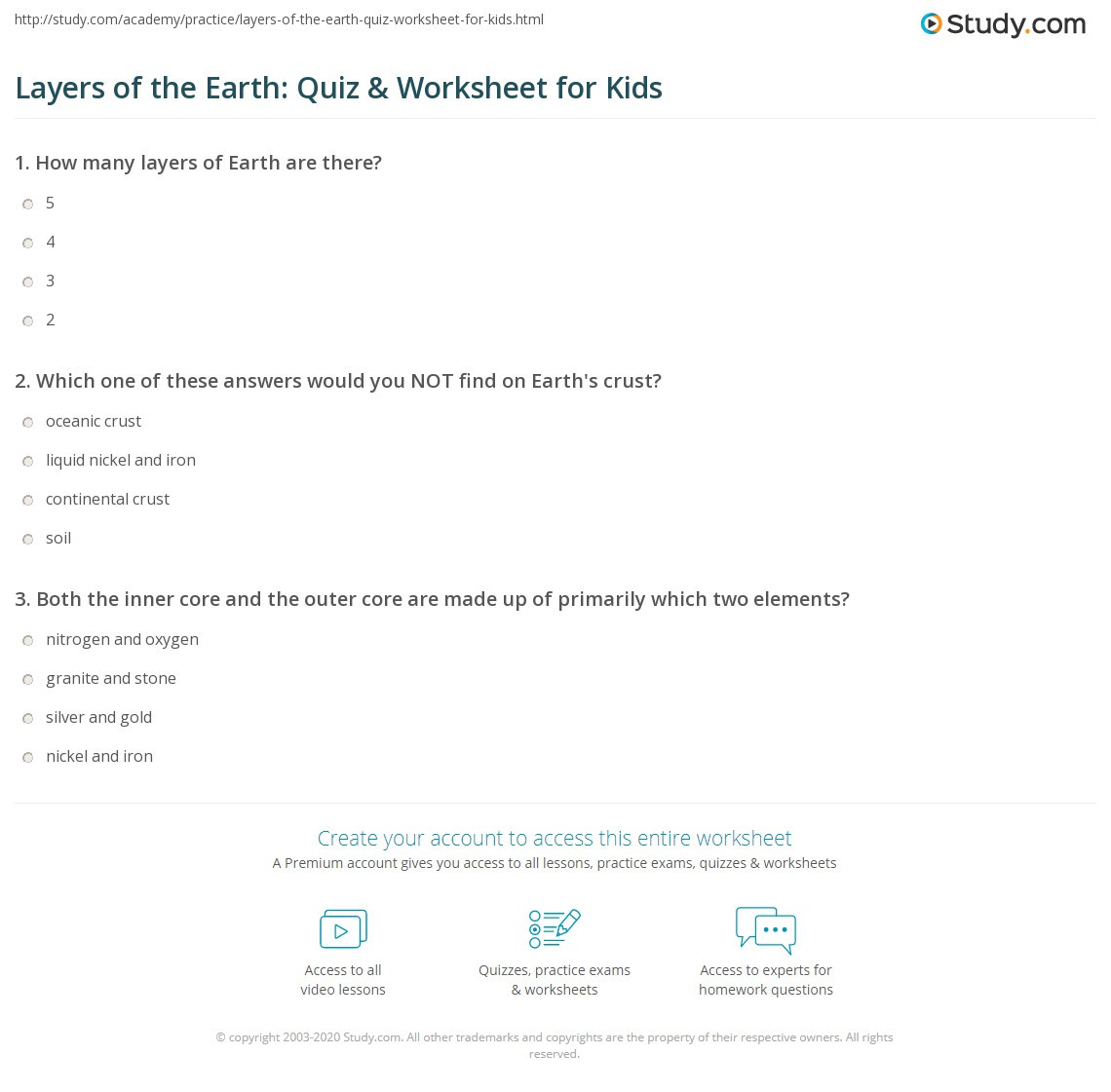Layers Of the Earth Worksheet Layers Of the Earth Quiz &amp; Worksheet for Kids