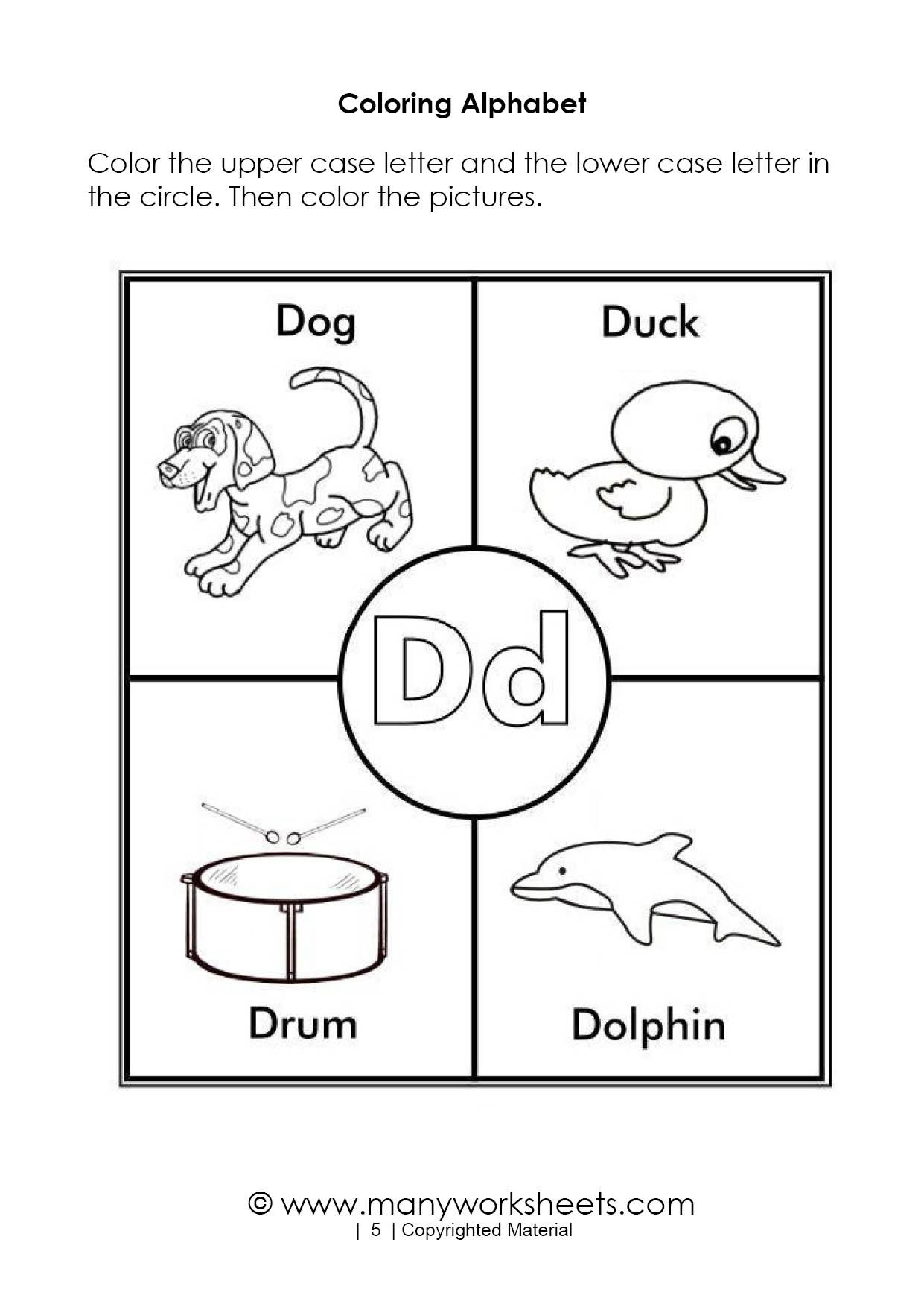 Letter D Worksheet for Preschool Coloring Page for Kids – Letter D