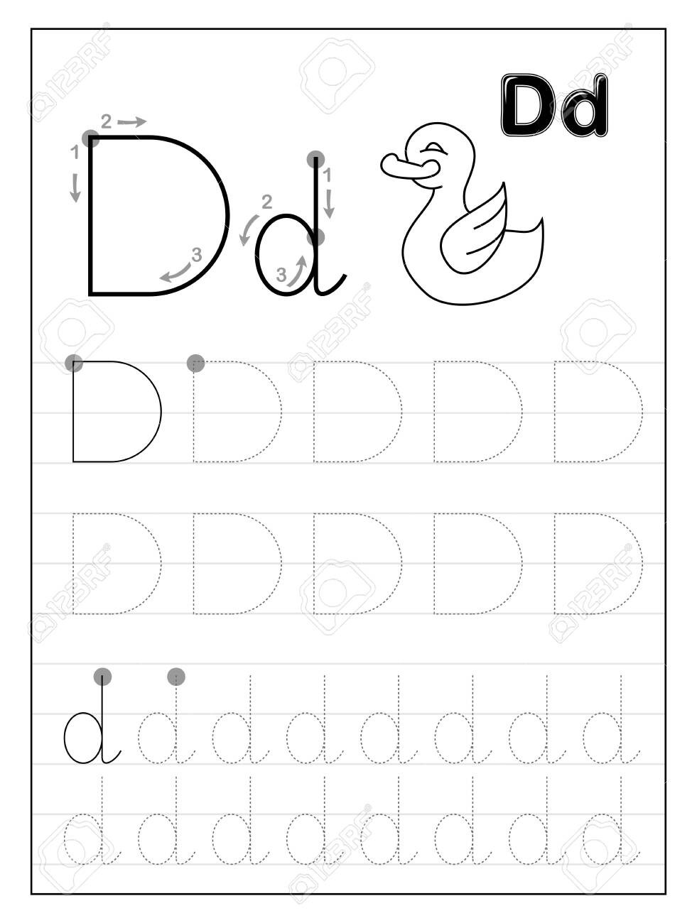 Letter D Worksheet for Preschool Tracing Alphabet Letter D Black and White Educational Pages