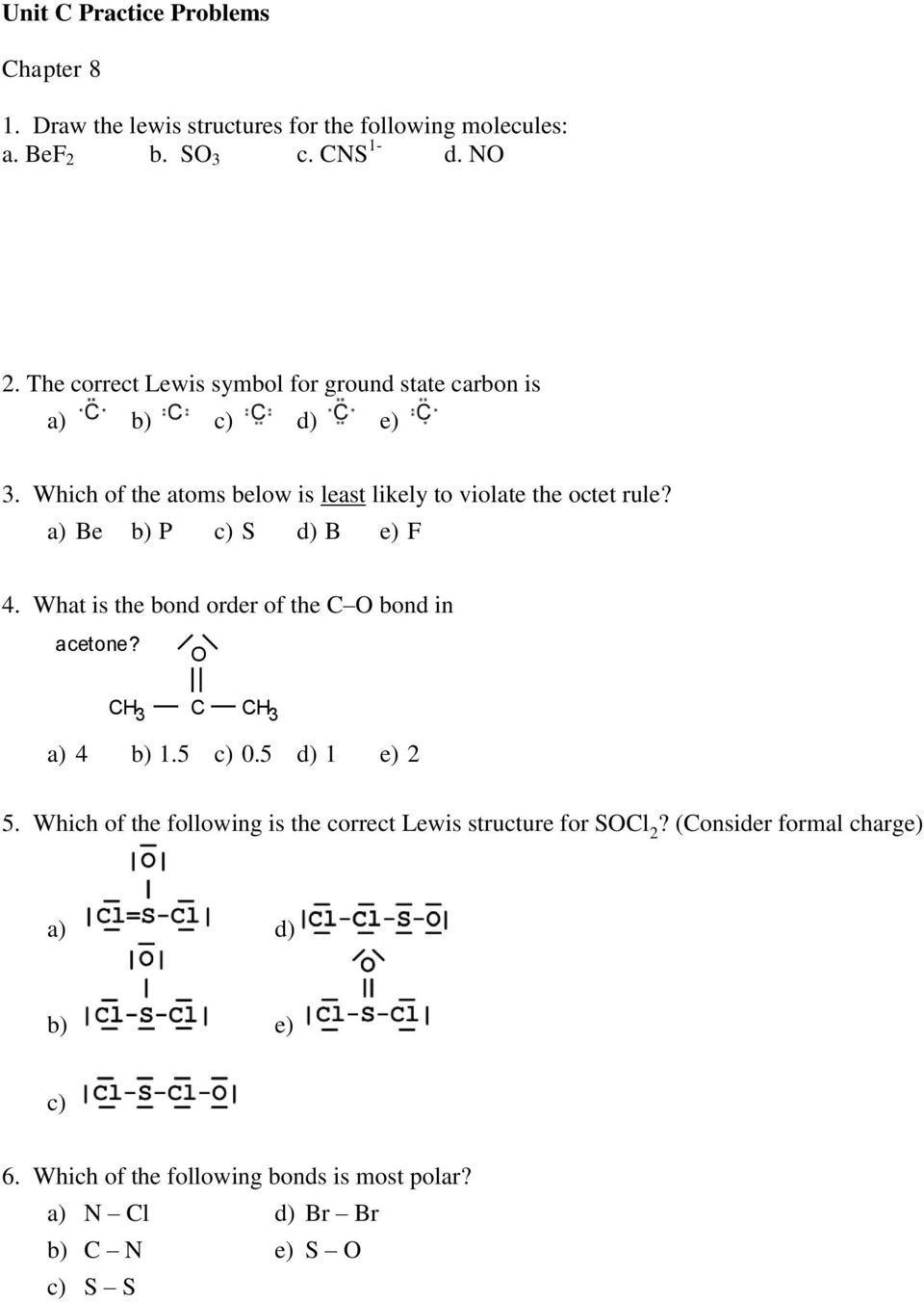 Lewis Structure Practice Worksheet 5 which Of the Following is the Correct Lewis Structure for