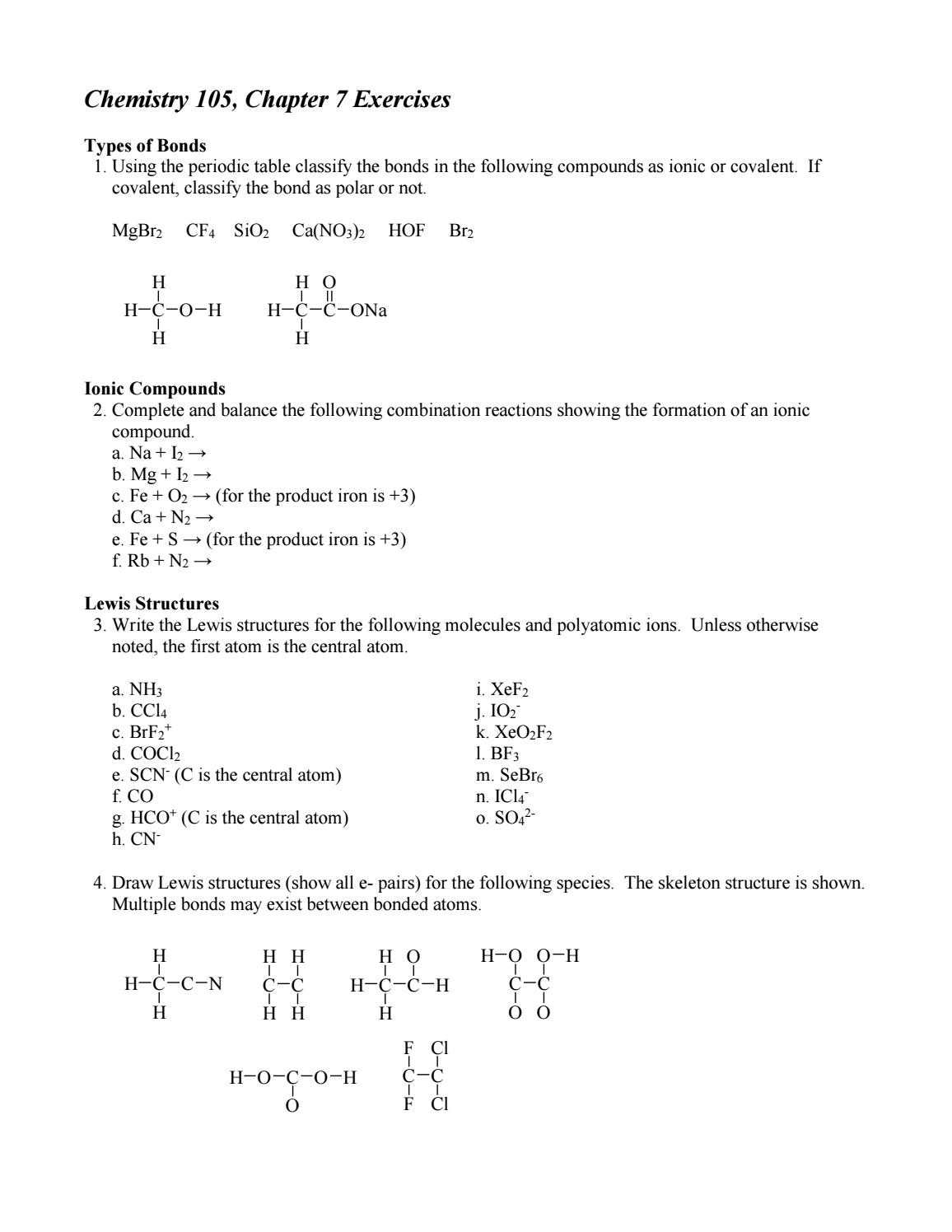 Lewis Structure Worksheet with Answers Lewis Structures &amp; Bonding Worksheet by Olivia Hunter issuu