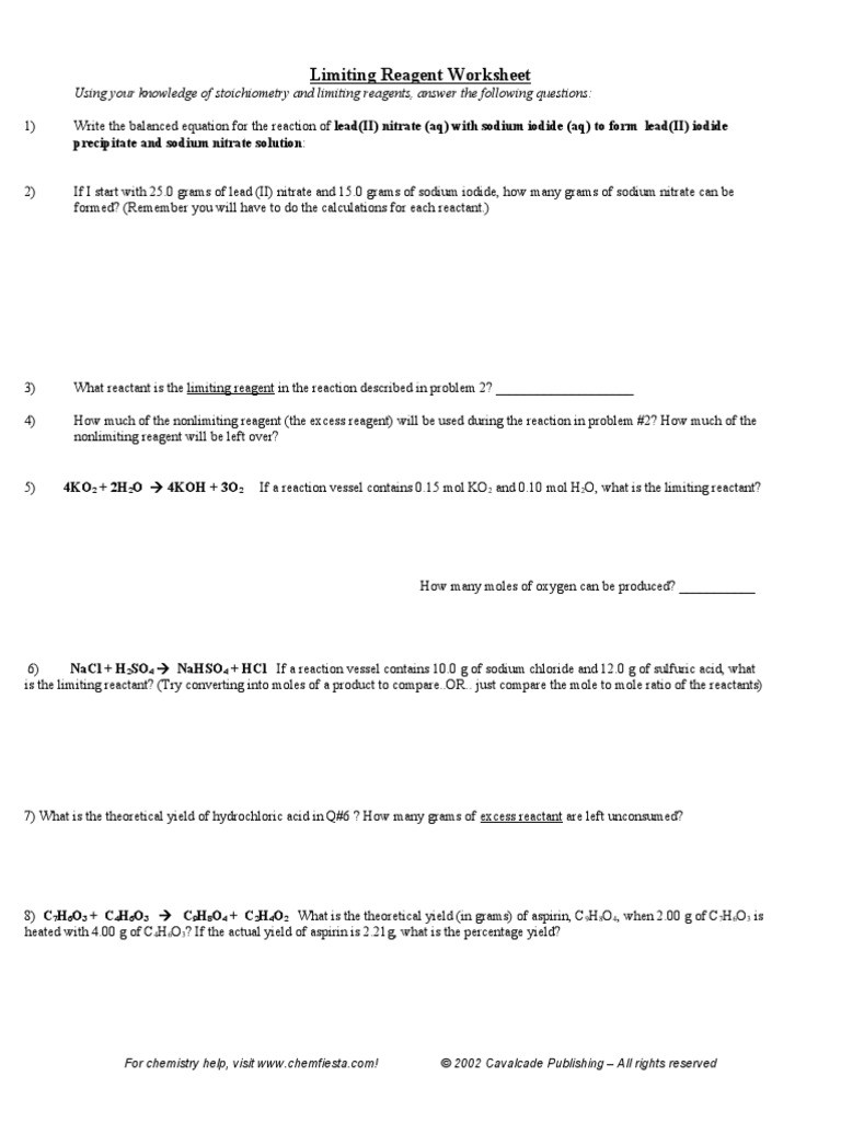 Limiting Reactant Worksheet Answers Limiting Reagent Worksheet Stoichiometry atoms