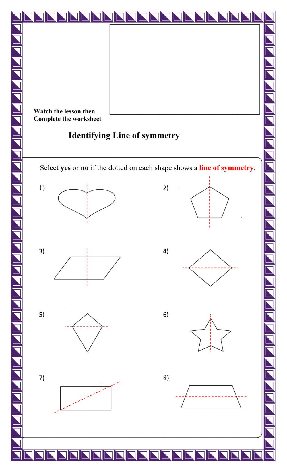Line Of Symmetry Worksheet Line Of Symmetry Interactive Worksheet