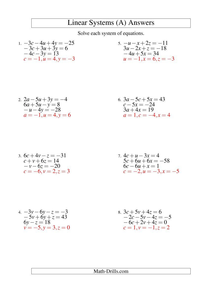Linear Equation Word Problems Worksheet the Systems Linear Equations Three Variables Including