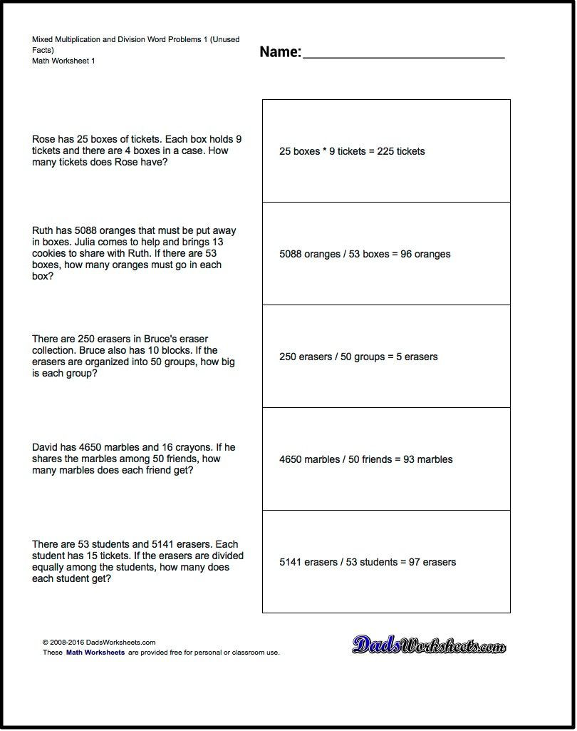 Linear Function Word Problems Worksheet Word Problems Extra Facts Multiplication and Division Word