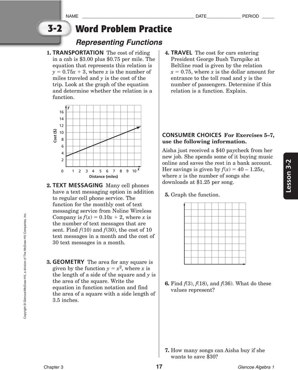 Linear Functions Word Problems Worksheet 4 1 Word Problem Practice Graphing Equations In Slope