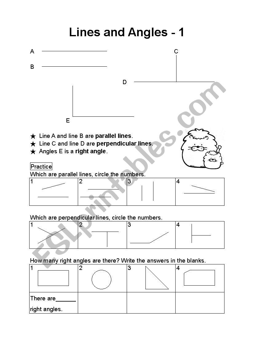 Lines and Angles Worksheet Lines and Angles 1 Esl Worksheet by Christie6615