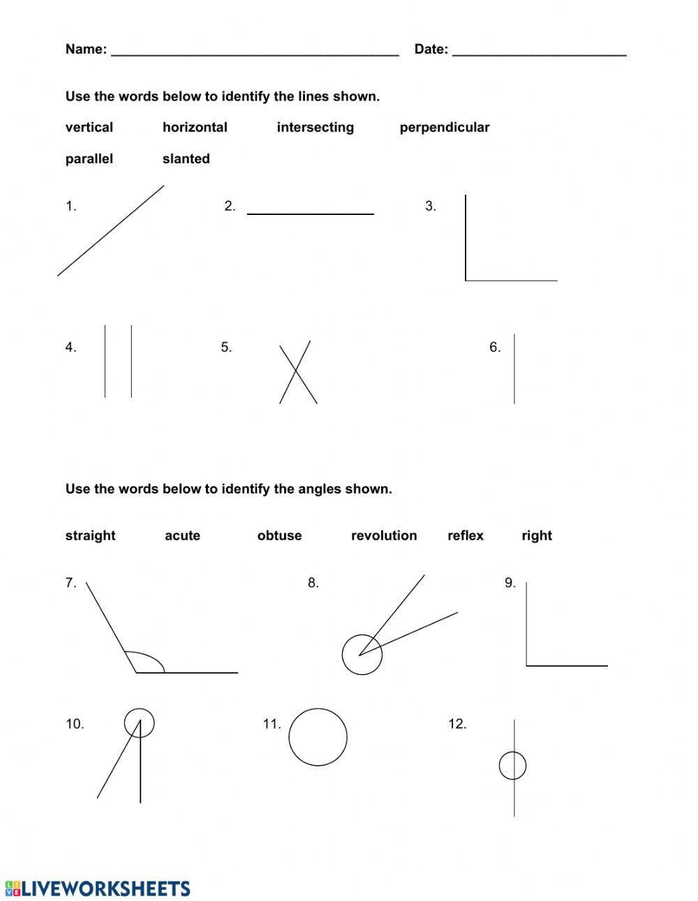 Lines and Angles Worksheet Lines Angles and Shapes Interactive Worksheet