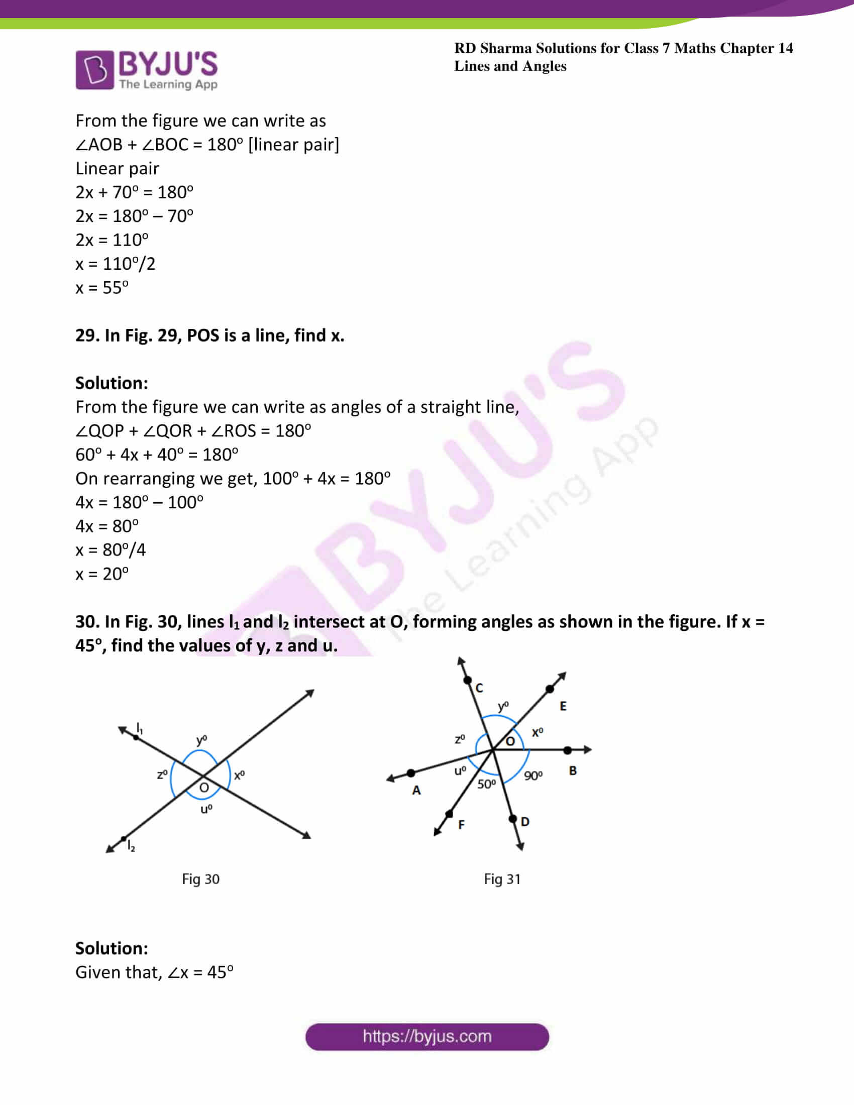 Lines and Angles Worksheet Rd Sharma solutions for Class 7 Maths Chapter 14 Lines and