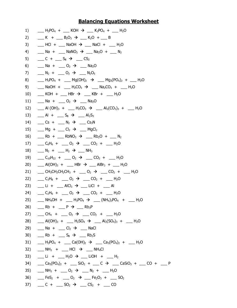 Literal Equations Worksheet Answers 49 Balancing Chemical Equations Worksheets [with Answers] In