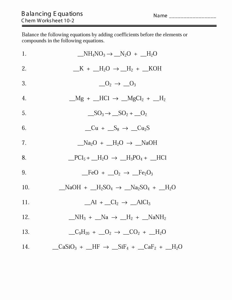 Literal Equations Worksheet Answers 50 Balancing Chemical Equation Worksheet In 2020