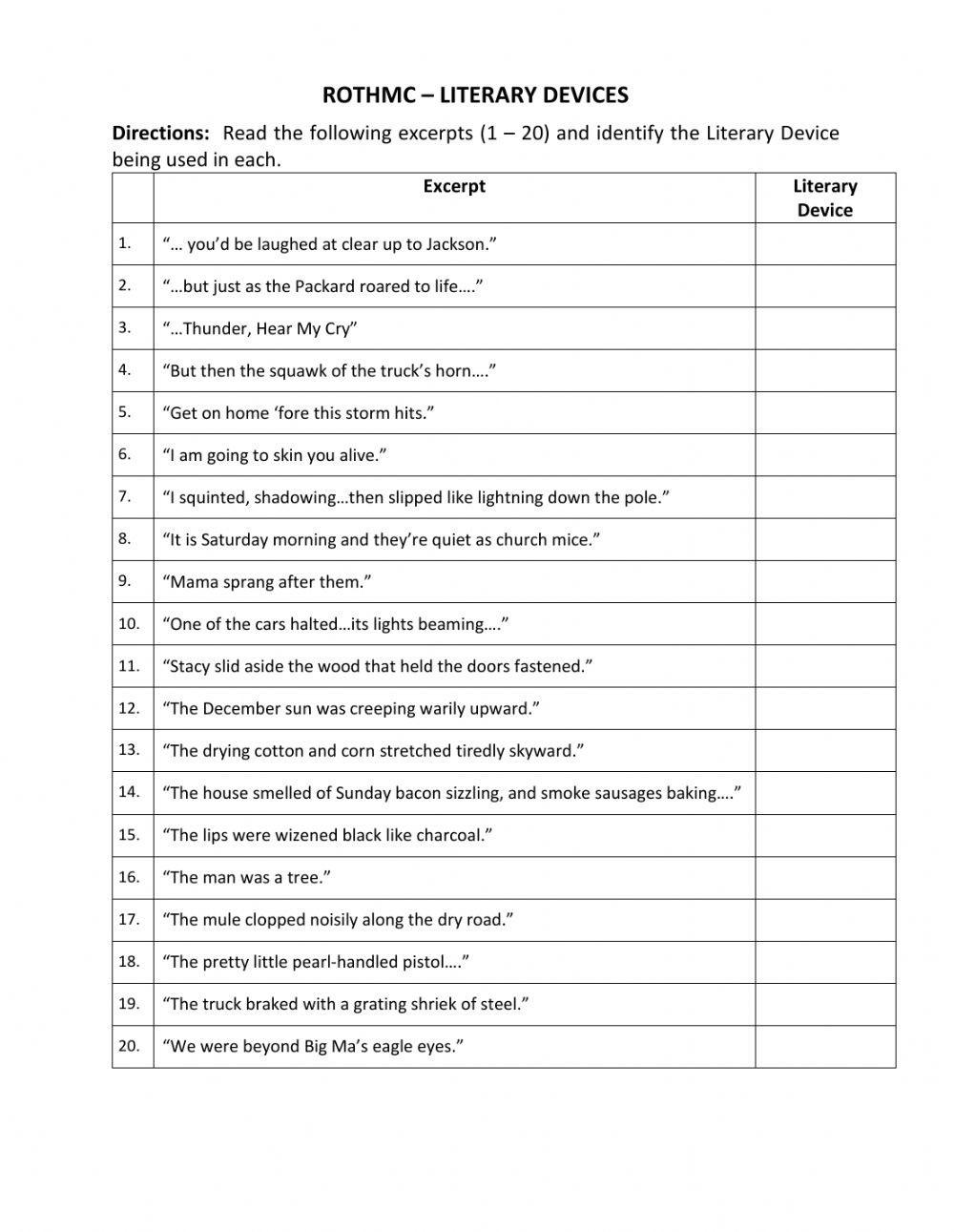 Literary Devices Worksheet Pdf Rothmc Literary Devices Interactive Worksheet