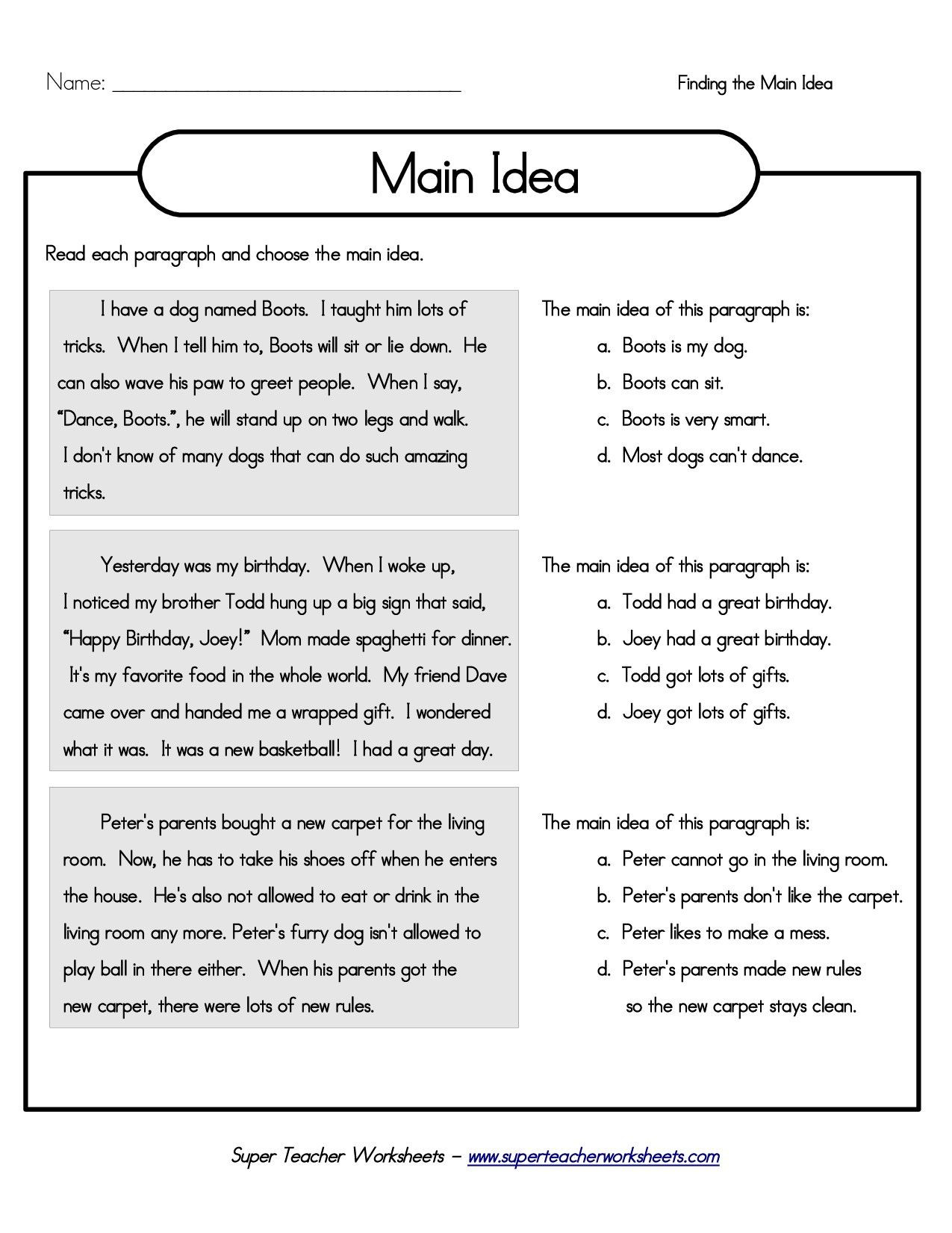 Main Idea Worksheet 4 4th Grade Main Idea Worksheets